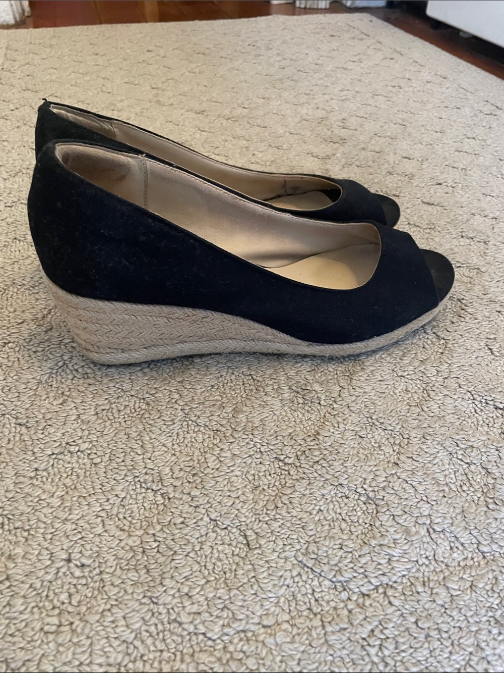 Black Peep-Toe Espadrille Wedge Pumps - Women's Good quality shoes